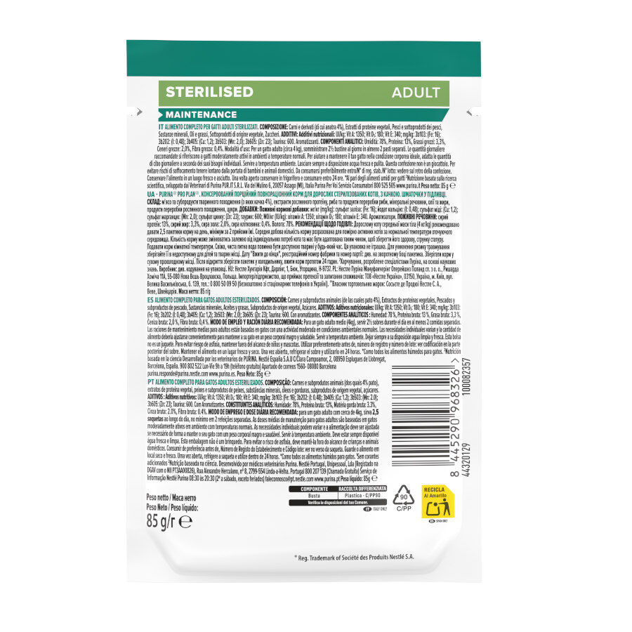 Pro Plan Adult Sterilised Pato Sobre en Salsa para gatos thumbnail