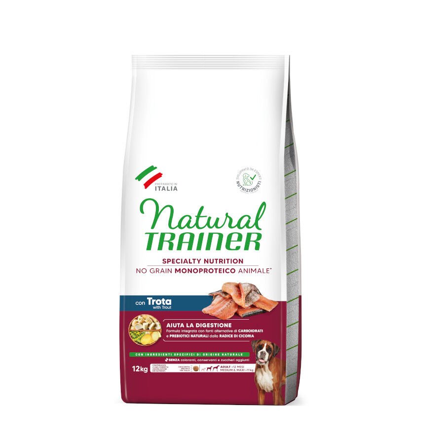 12 kg Natural Trainer Medium & Maxi Sensitive No Grain Trucha y Patatas pienso para perros, , large Imagen numero 1