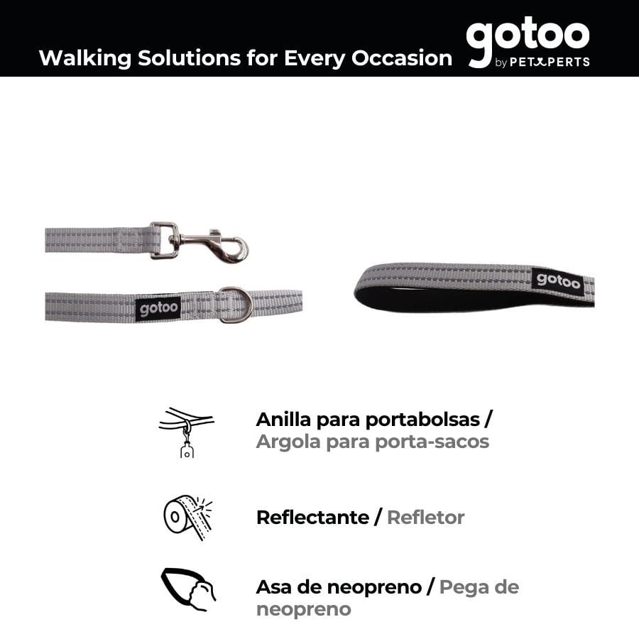 Gotoo Correa de nylon reflectante gris para perros thumbnail