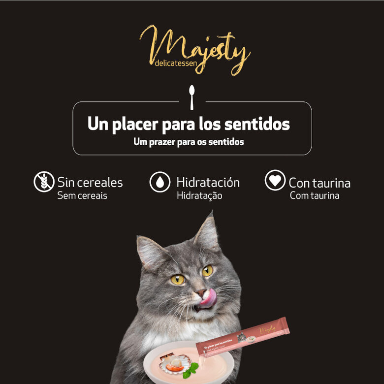 6 sobres x 15 g Majesty Pollo y Vieira snack líquido para gatos,  Imagen numero 5 6 sobres x 15 g Majesty Pollo y Vieira snack líquido para gatos, , large Imagen numero 5
