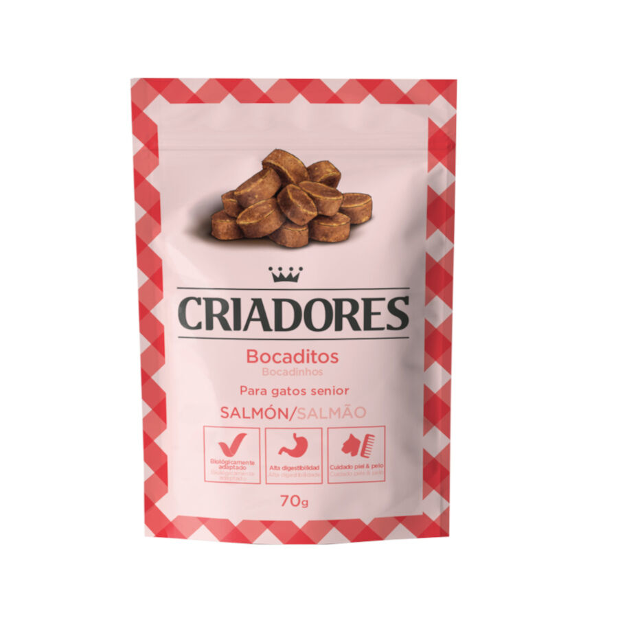 70 g Criadores Bocaditos de Salm&oacute;n snack para gatos senior, , large Imagen numero 1