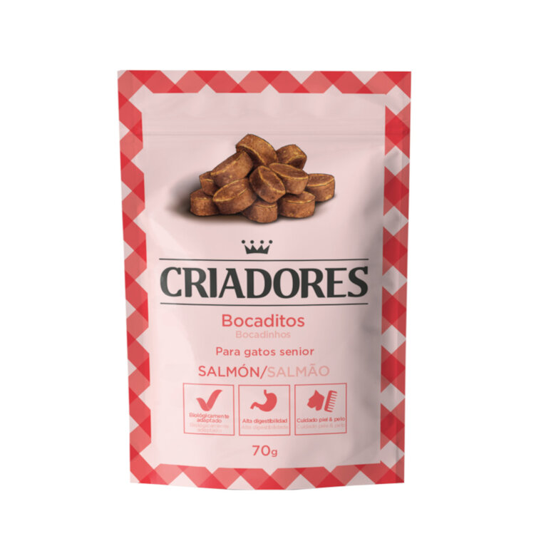 70 g Criadores Bocaditos de Salmón snack para gatos senior,  Imagen numero 1 70 g Criadores Bocaditos de Salmón snack para gatos senior, , large Imagen numero 1