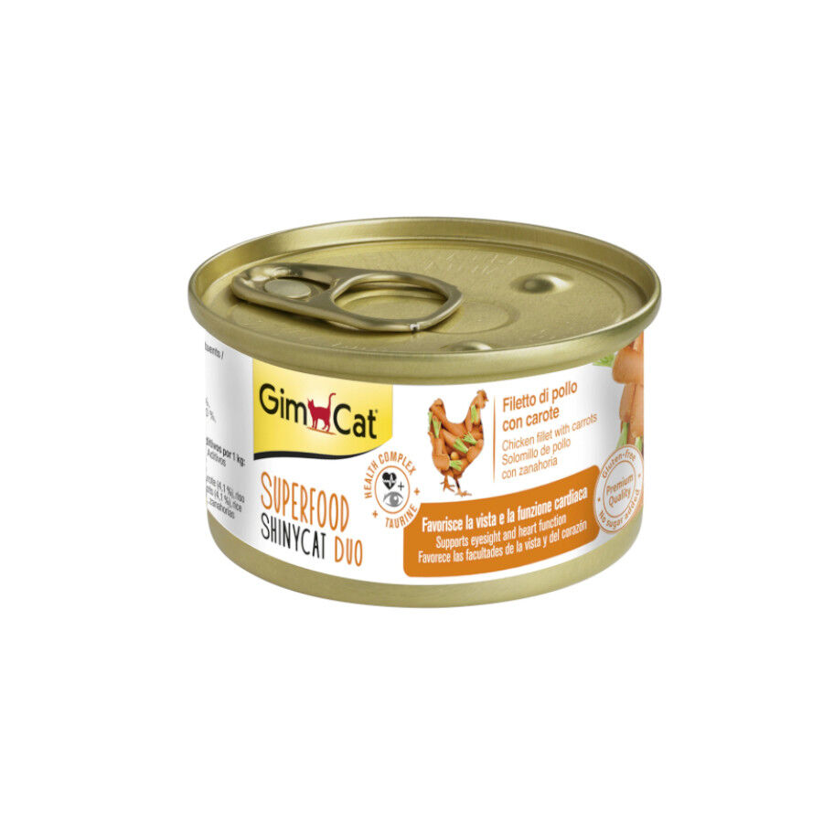 70 g GimCat Super Food Shiny Cat Duo pollo y zanahoria lata para gatos, , large Imagen numero 1