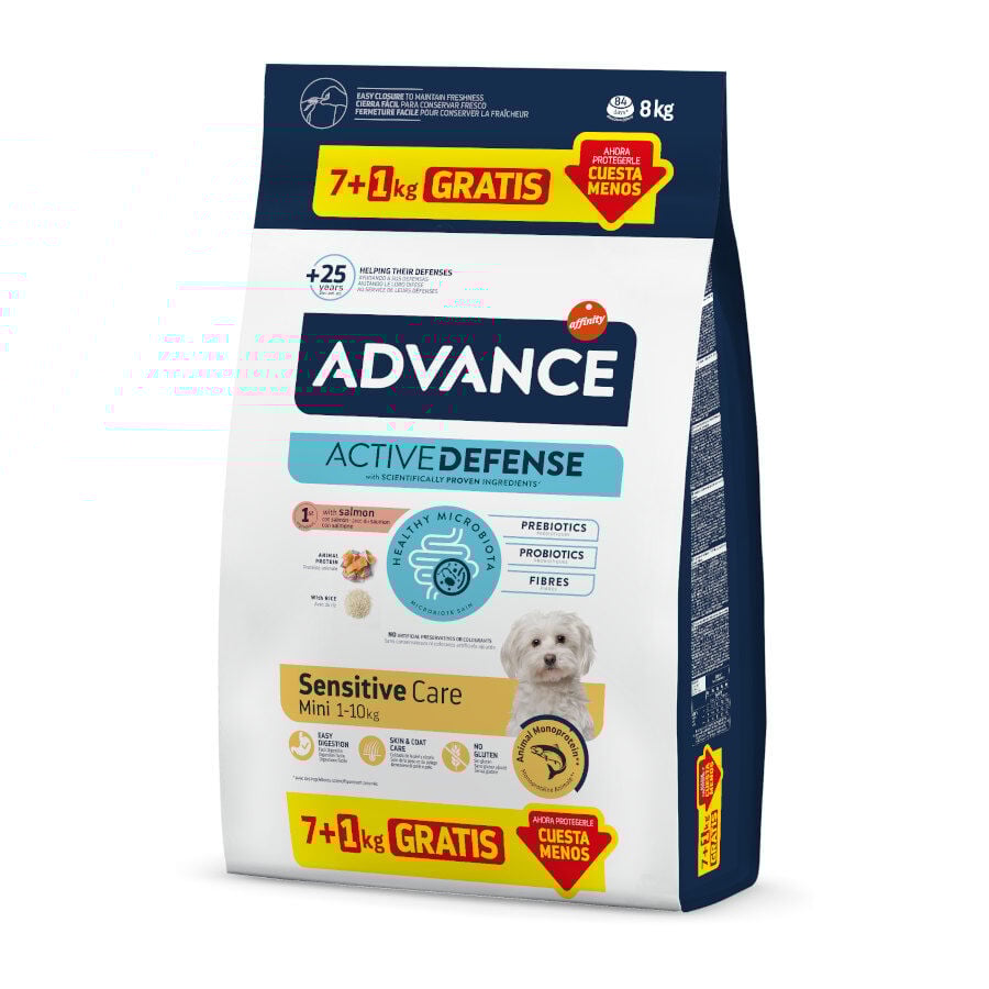 8 kg (7 + 1 kg &iexcl;gratis!) Advance Active Defense Mini Sensitive Salm&oacute;n y Arroz pienso para perros, , large Imagen numero 1