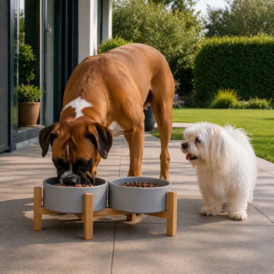Leeby Comedero Doble de Cer&aacute;mica con Soporte de Madera para perros, , large Imagen numero 1