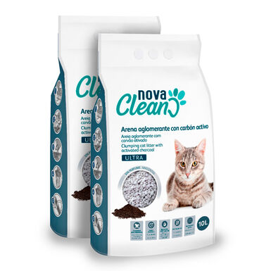 Nova Clean Ultra Lecho Aglomerante Carbón para gatos - 2x10 L Pack Ahorro