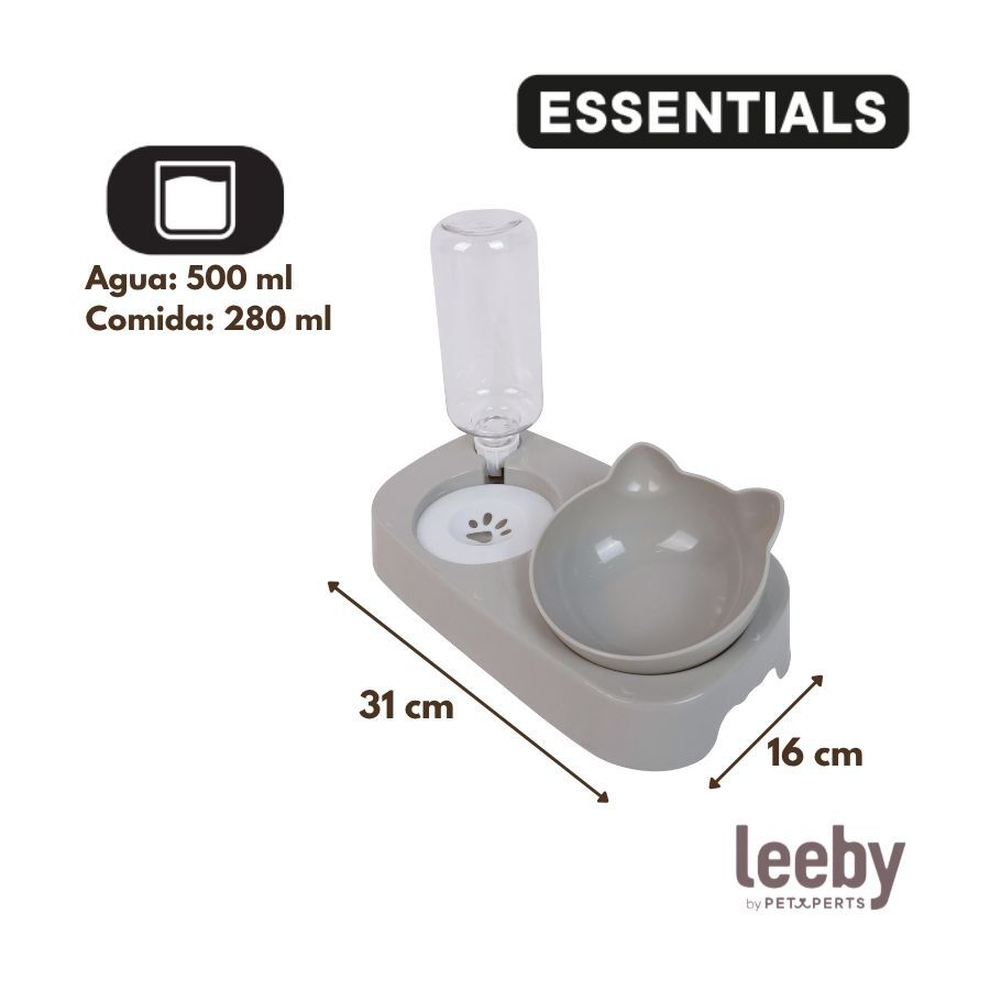 Leeby Comedero y Dispensador de Agua 2 en 1 Gris y Blanco para gatos, , large Imagen numero 4