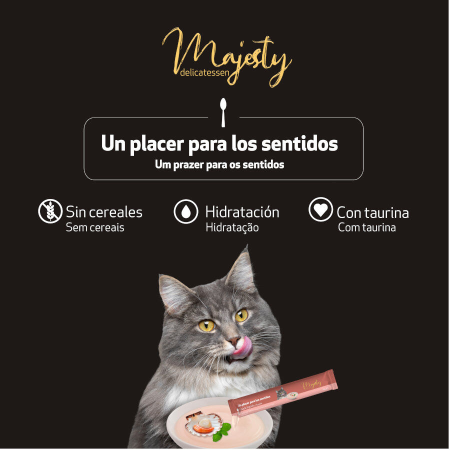 6 sobres x 15 g Majesty Pollo y Vieira snack l&iacute;quido para gatos, , large Imagen numero 5