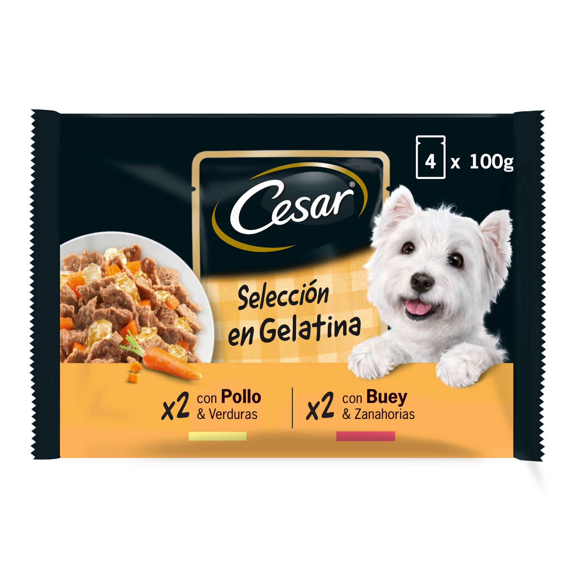 4 sobres x 100 g Cesar Carnes Mixtas Gelatina en Bolsita para Perros , , large Imagen numero 1