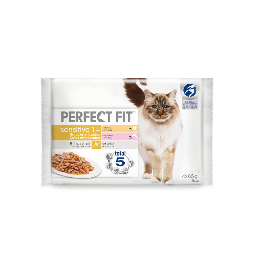 4 sobres x 85 g Perfect Fit Adult Sensitive Sterelized Pollo y Salm&oacute;n sobre en salsa para gatos, , large Imagen numero 1