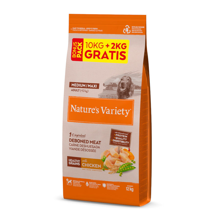 12 kg (10 + 2 kg &iexcl;gratis!) Nature's Variety Healthy Grain Adult Medium Maxi Pollo pienso para perros, , large Imagen numero 1