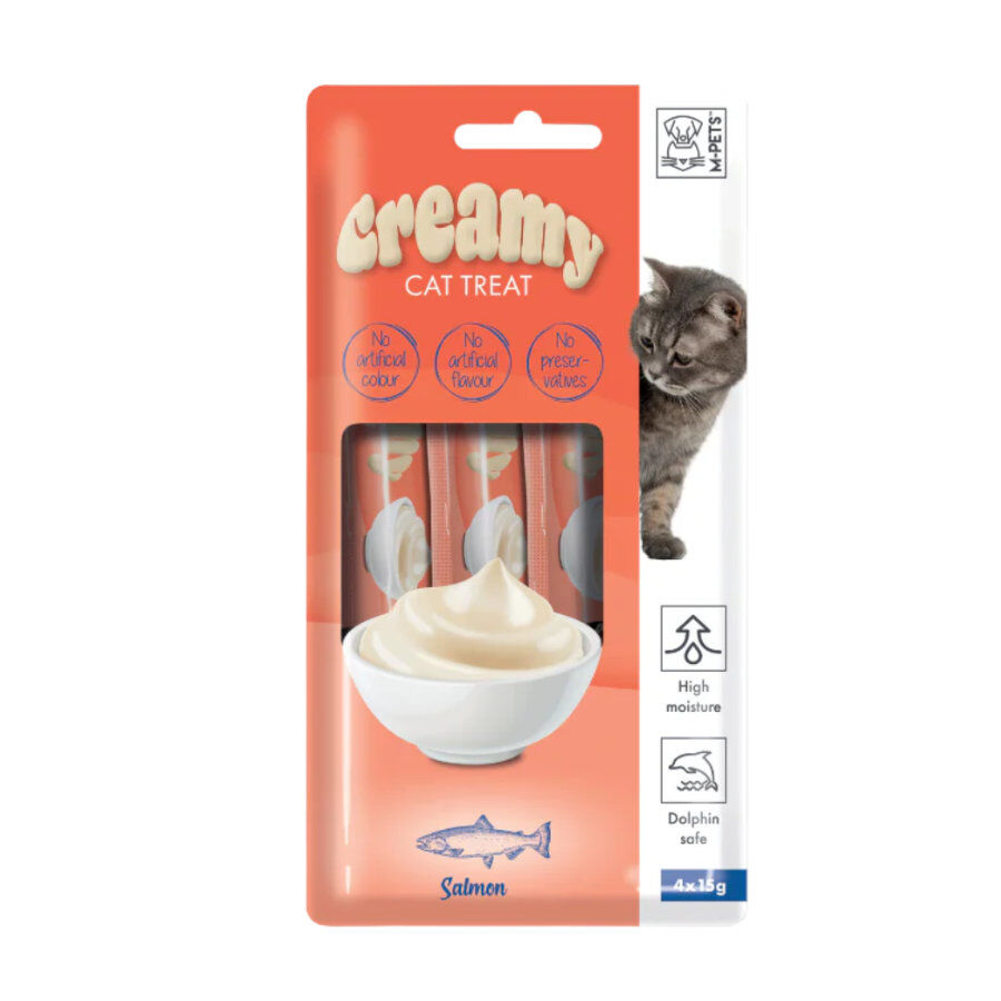 4 sobres x 15 g M-Pets Creamy Salm&oacute;n snack para gatos, , large Imagen numero 1
