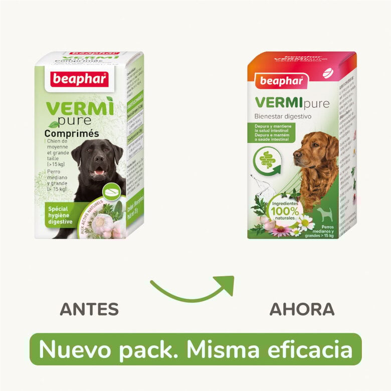 Beaphar Vermipure Repelente Interno Natural en comprimidos para perros medianos y grandes,  Imagen numero 2 Beaphar Vermipure Repelente Interno Natural en comprimidos para perros medianos y grandes, , large Imagen numero 2