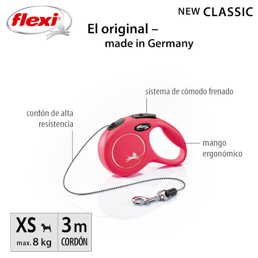 Flexi New Classic Correa de Cord&oacute;n Extensible Roja para perros, , large Imagen numero 2