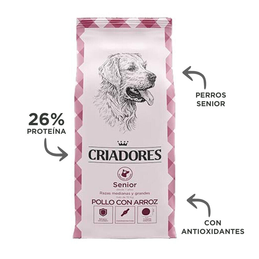 Criadores Senior Pollo y Arroz pienso para perros de razas medianas y grandes thumbnail