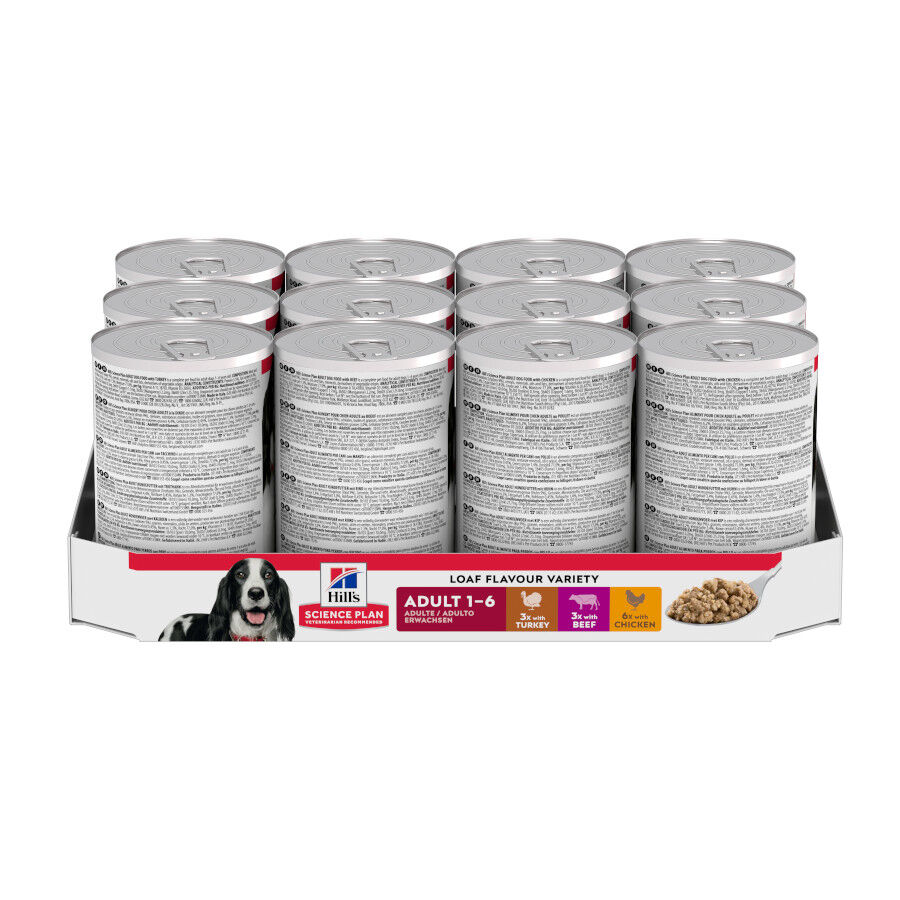 12 latas x 370 g Hill's Science Plan Adult 1-6 Pollo, Pavo y Ternera lata para perros, , large Imagen numero 2