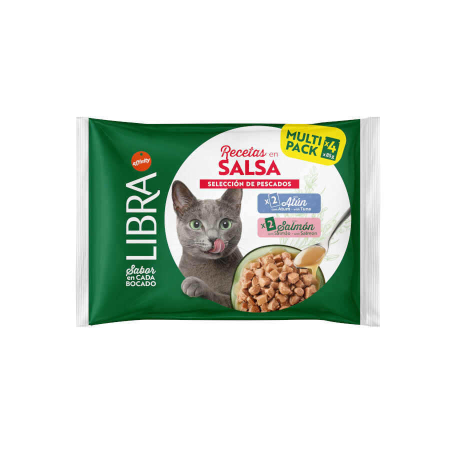 4 sobres x 85 g  Libra Salm&oacute;n y At&uacute;n Sobres en Salsa para gatos, , large Imagen numero 1