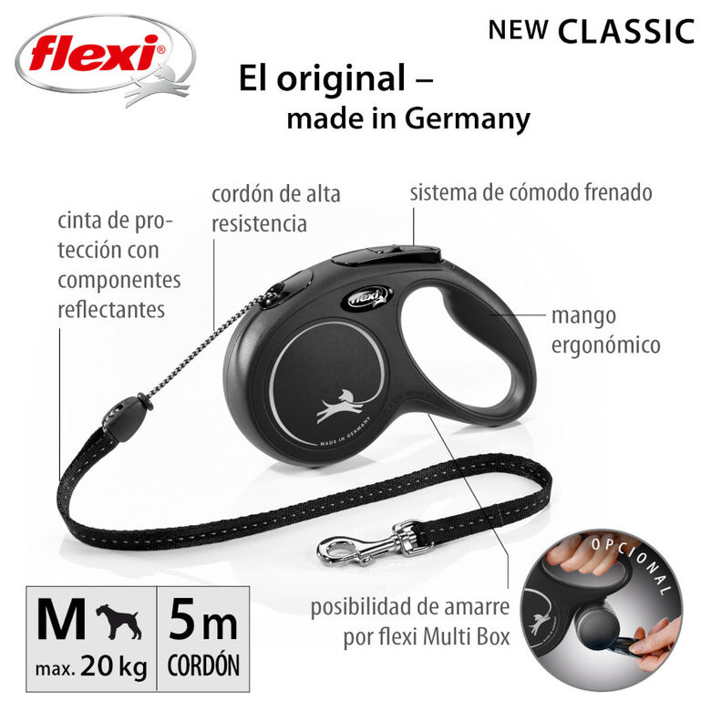 Flexi New Classic Correa de Cordón Extensible Negra para perros thumbnail