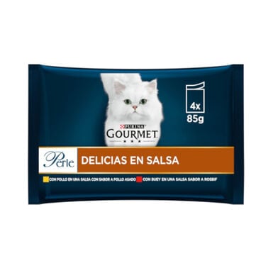 Gourmet Perle Filetes de Pollo y Buey en salsa sobre para gatos