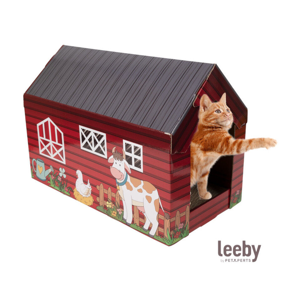 Leeby Hattie casita rascador de cartón con estampado de granja para gatos thumbnail