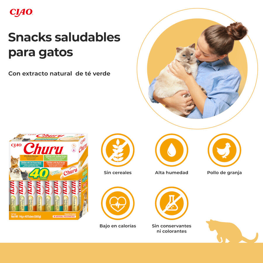 40 sobres x 14 g Churu Variedades de Pollo Snack L&iacute;quido para gatos, , large Imagen numero 2