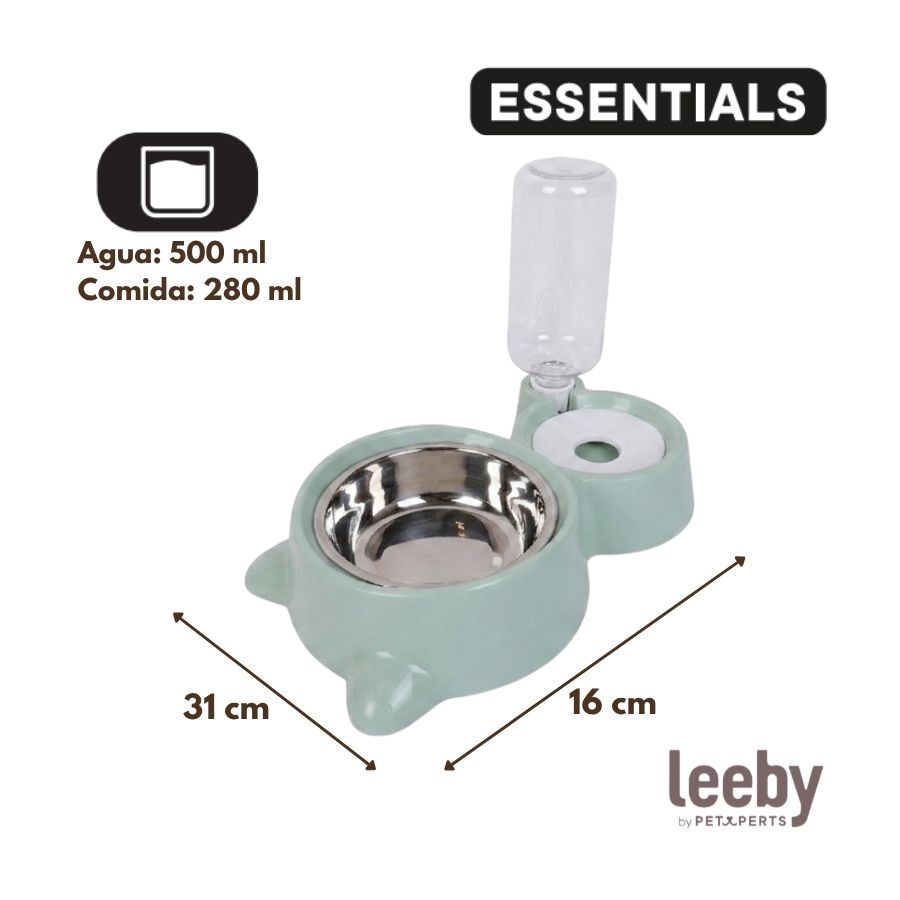 Leeby Comedero y Dispensador de Agua 2 en 1 Acero Inoxidable Verde para gatos, , large Imagen numero 4