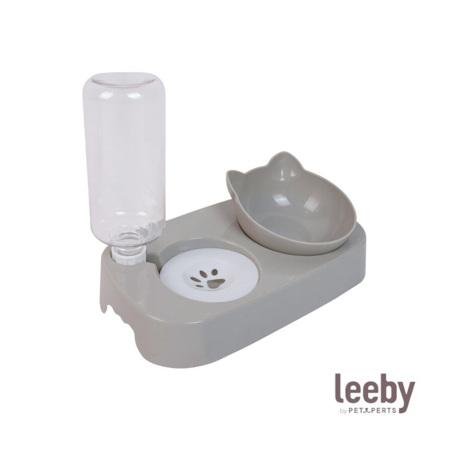 Leeby Comedero y Dispensador de Agua 2 en 1 Gris y Blanco para gatos, , large Imagen numero 2