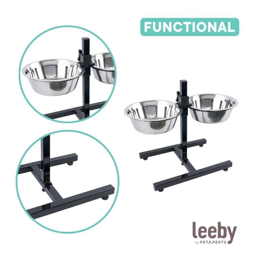 Leeby Comedero Doble Ajustable de  Acero Inoxidable para perros, , large Imagen numero 3
