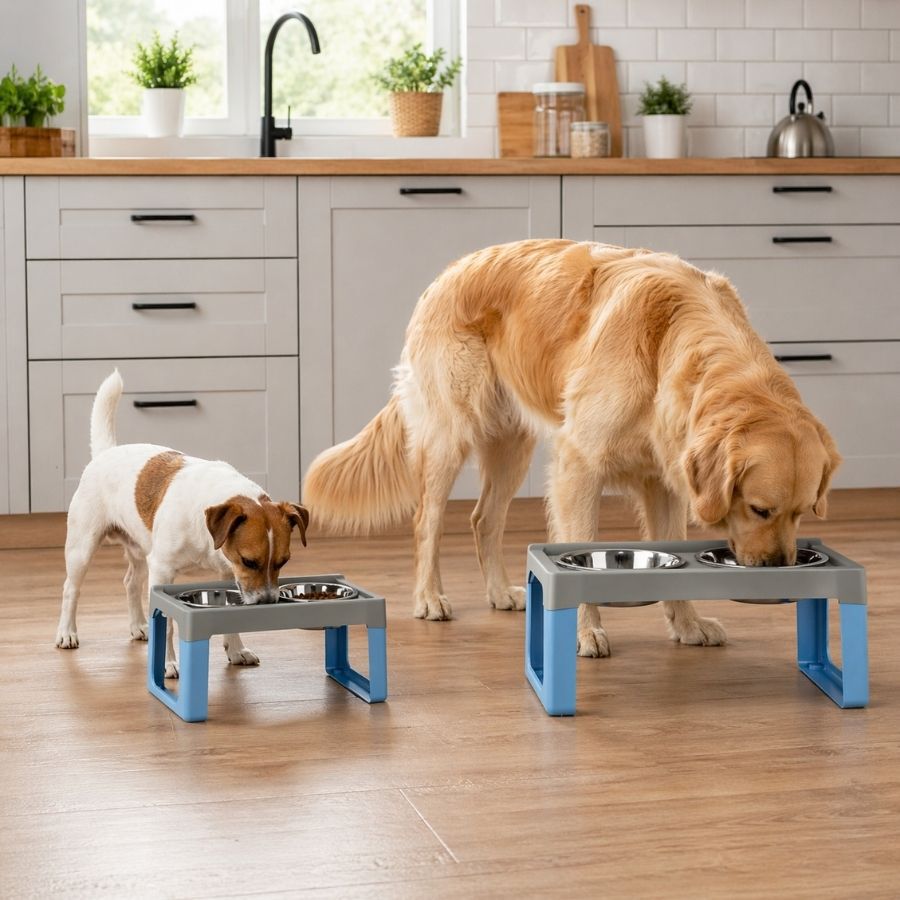 Leeby Comedero Doble de Acero Inoxidable Color Azul para perros, , large Imagen numero 1