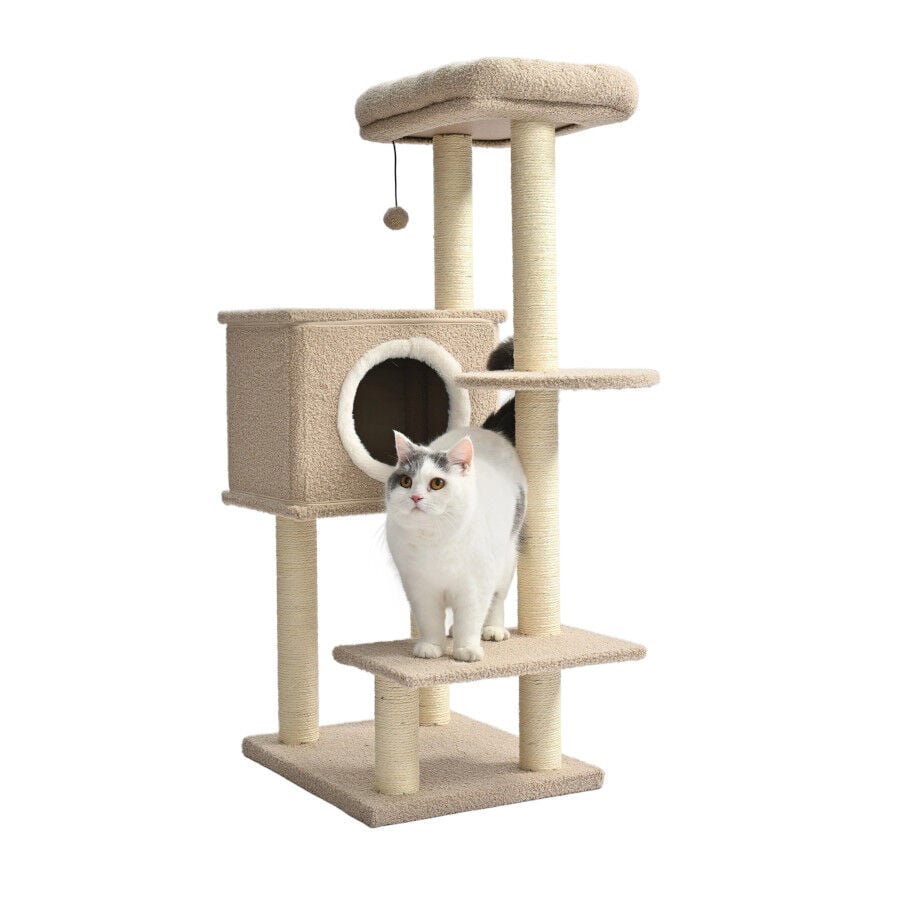 Leeby Boucle Collection árbol rascador con cama nido y juguete para gatos thumbnail