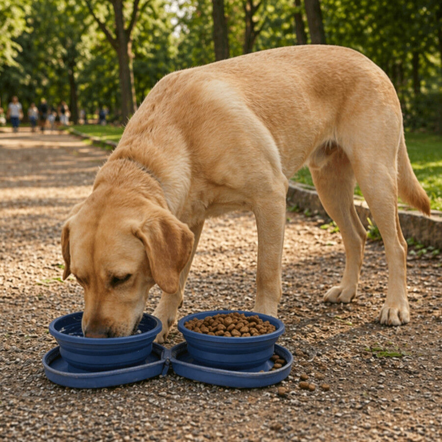 Gotoo Comedero Port&aacute;til Doble de Silicona Azul para perros, , large Imagen numero 1