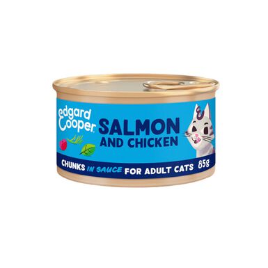 Edgard & Cooper Adult Trocitos de Salmón y Pollo en Salsa lata para gatos