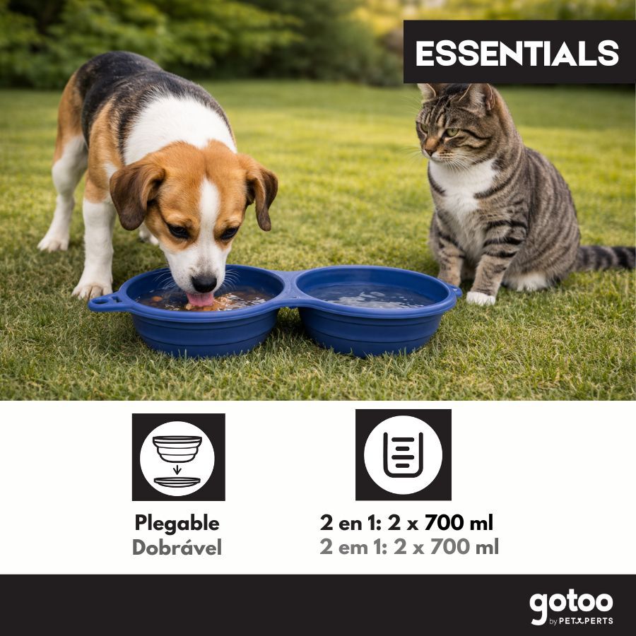Gotoo Comedero Port&aacute;til Doble de Silicona Azul para perros y gatos, , large Imagen numero 5