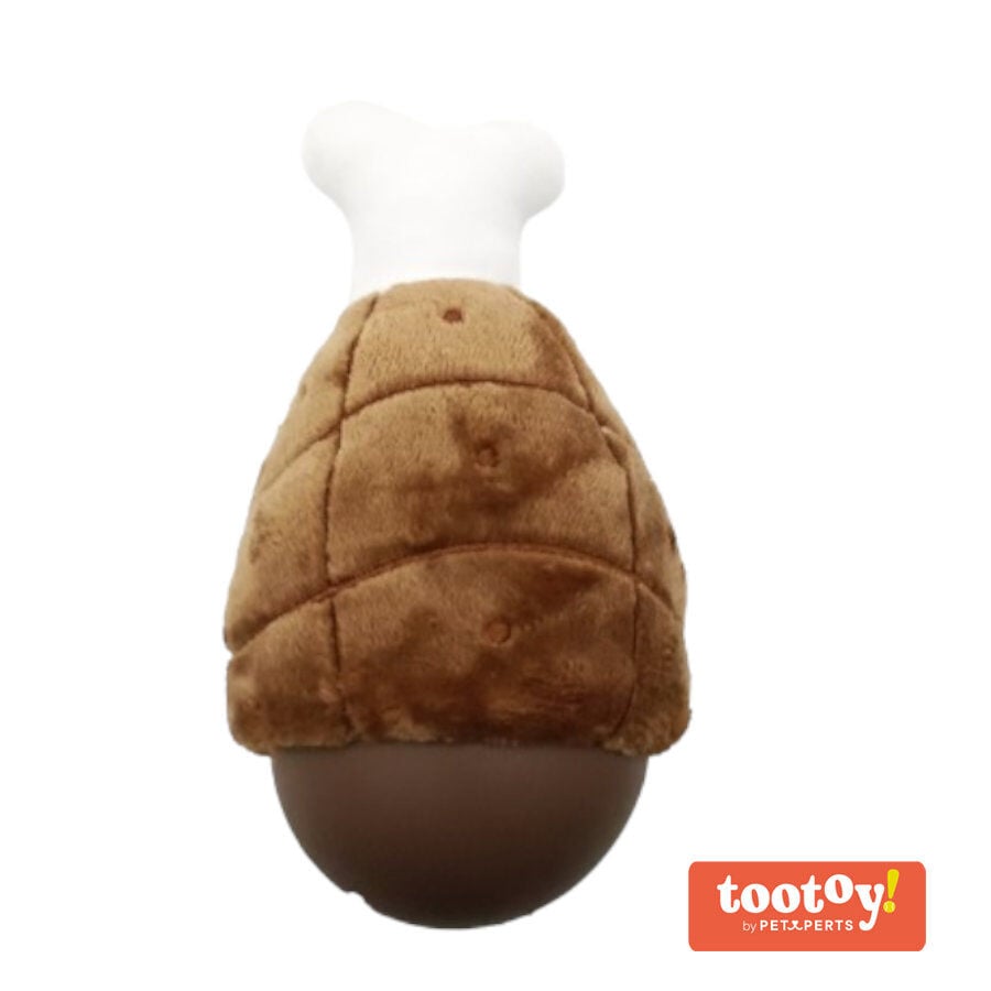 Tootoy! Comfort Chicken Leg Cuddler peluche portagolosinas para perros