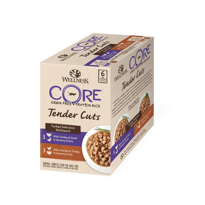 Pack 4 Sobres Wellness Core Feline Signature Tender Cuts Pavo y Pollo para Gatos 510gr Imagen numero 3 Pack 4 Sobres Wellness Core Feline Signature Tender Cuts Pavo y Pollo para Gatos 510gr Imagen numero 3