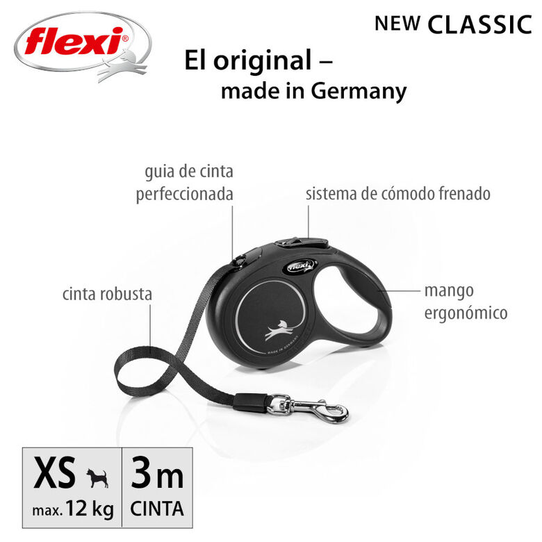 Flexi New Classic Correa Extensible Negra para perros thumbnail