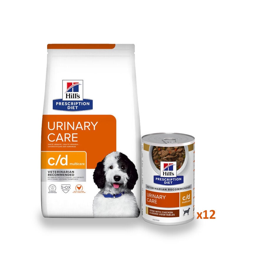 12 kg + 12 latas x 354 g Hill's Prescription Diet Urinary Care c/d pienso y latas para perros &iexcl;Pack ahorro!, , large Imagen numero 1