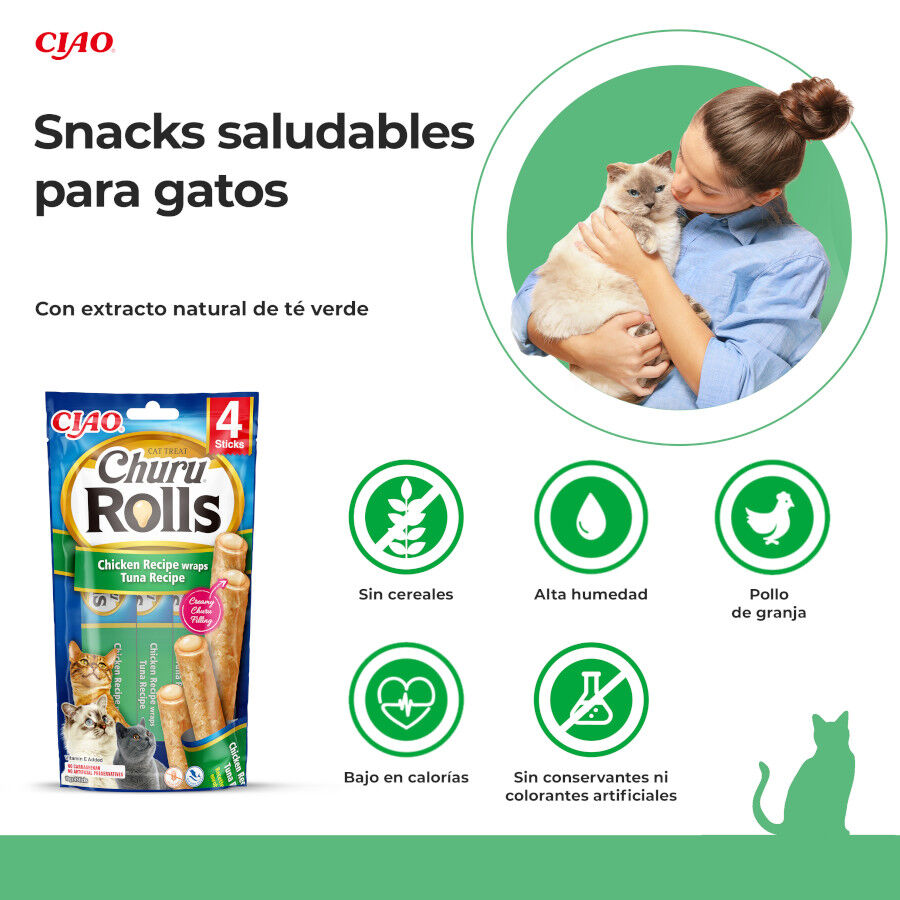 4 sobres x 10 g Churu Sticks Rolls de At&uacute;n para gatos, , large Imagen numero 2