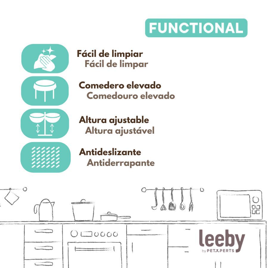 Leeby Comedero Doble Ajustable de  Acero Inoxidable para perros, , large Imagen numero 5