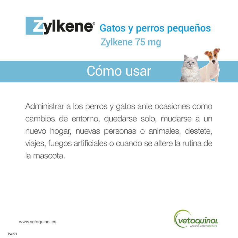 Vetoquinol Zylkene suplemento natural calmante en cápsulas para perros y gatos thumbnail