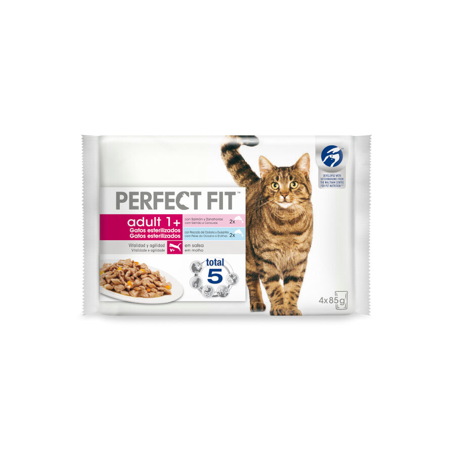 4 sobres x 85 g Perfect Fit Adult Sterelized Pescado sobre en salsa para gatos, , large Imagen numero 1