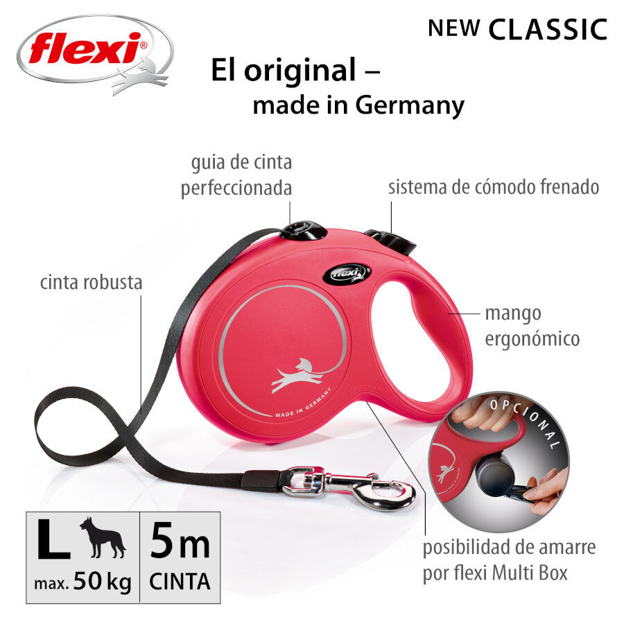 Flexi New Classic Correa Extensible de Cinta Roja para perros thumbnail