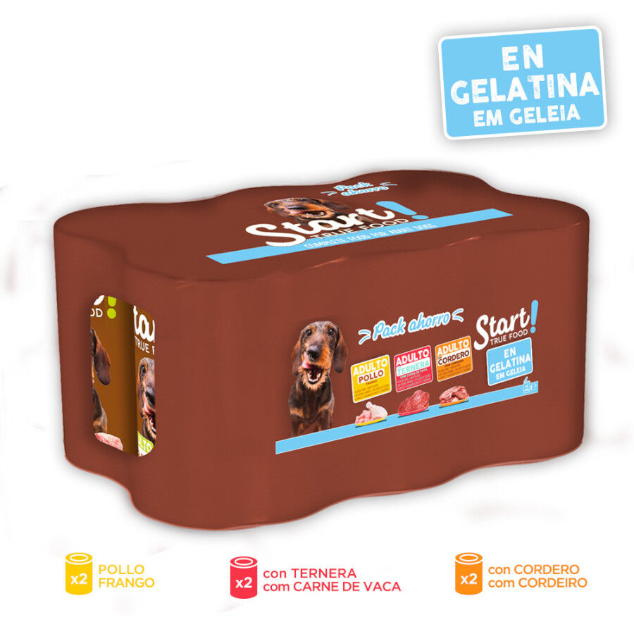 6 latas x 400 g Start! Adult Pollo, Ternera y Cordero en Gelatina lata para perros, , large Imagen numero 2