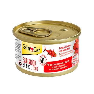 Gimcat Super Food Shiny Cat Duo Atún y Tomate lata para gatos 