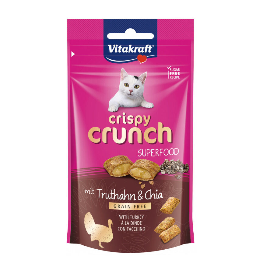 4 bolsitas x 60 g Vitakraft Crispy Crunch Bocaditos Pavo para gatos &iexcl;Pack Ahorro!, , large Imagen numero 1