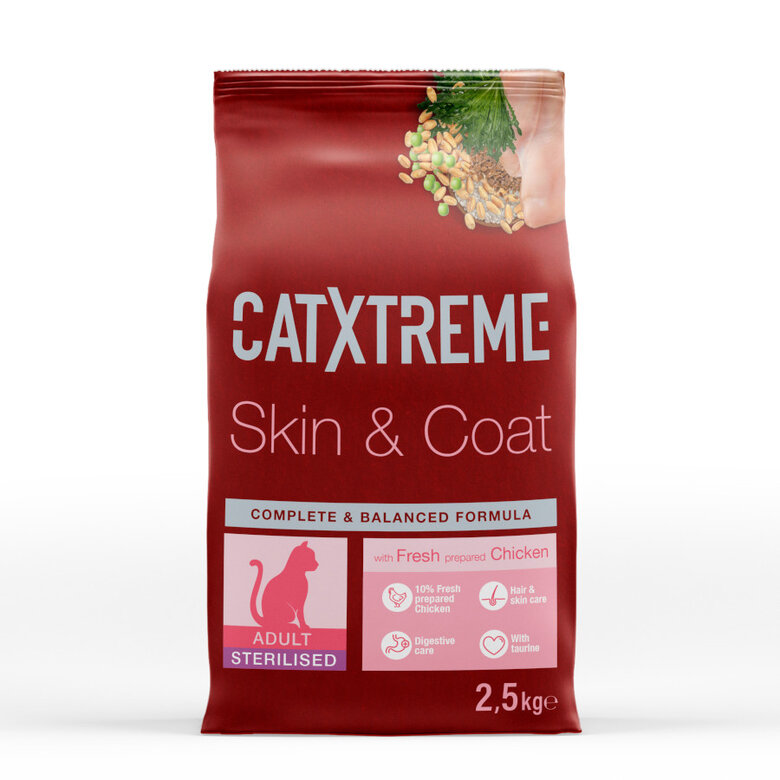 2.5 kg Catxtreme Adult Skin & Coat Sterilised Pollo pienso para gatos,  Imagen numero 1 2.5 kg Catxtreme Adult Skin & Coat Sterilised Pollo pienso para gatos, , large Imagen numero 1