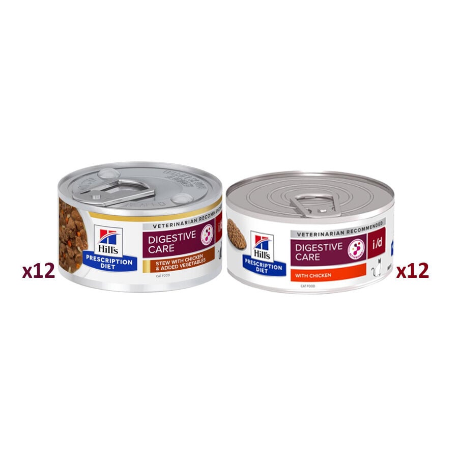 12 latas x 82 g + 12 latas x 156 g Hill's Prescription Diet Digestive Care Pollo y Pollo con Verduras latas para gatos, , large Imagen numero 1