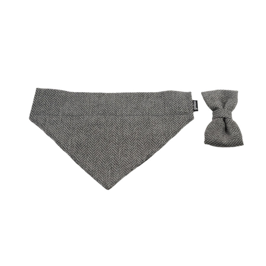 Gotoo Set Bandana y Pajarita espiga gris para perros