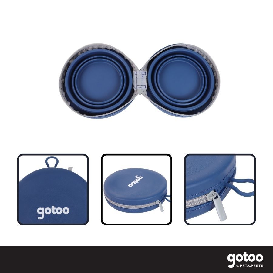 Gotoo Comedero Port&aacute;til Doble de Silicona Azul para perros, , large Imagen numero 3
