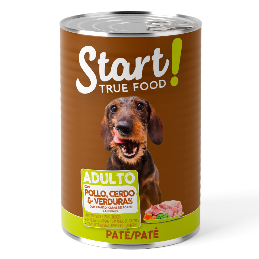 1.2 kg Start Adult Pollo con Cerdo y Verduras en Pat&eacute; lata para perros, , large Imagen numero 1